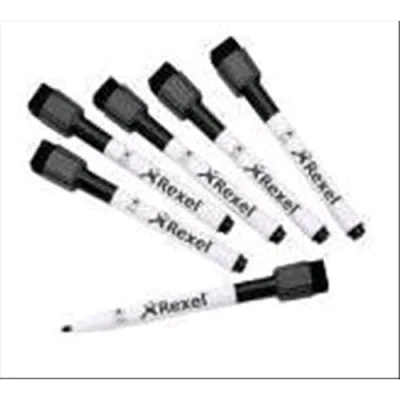 Rexel Pennarello Magnetico per Lavagna Nero Punta Conica Conf 6 Pz.