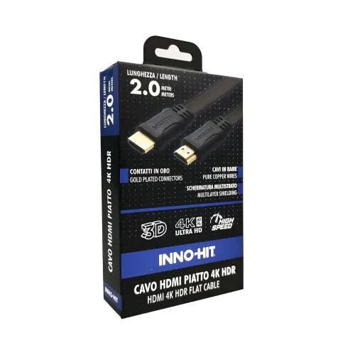 Inno Hit Cavo HDMI Piatto 4K HDR Maschio-Maschio 2 m Nero