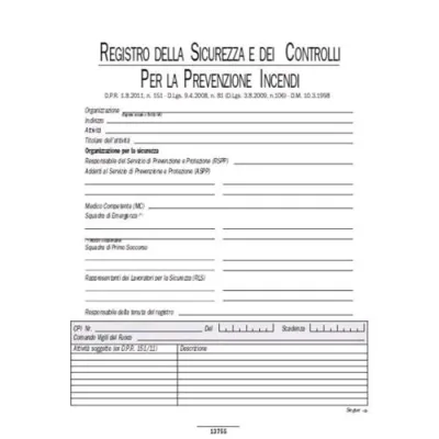 Data Ufficio Registro Sicurezza e Controlli Prevenzione Incendi 240X315 mm 48 Fogli Conf 5 Pz.