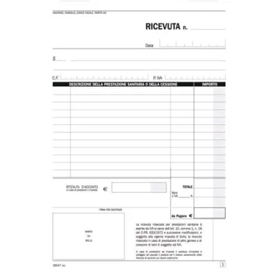 Data Ufficio Ricevute Sanitarie Autocopiante 2 Fogli 210X150 mm A5 100 Fogli Conf 5 Pz.
