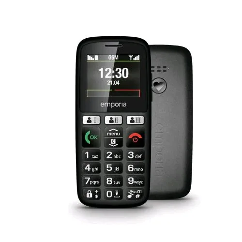 Emporia Happy V3 1.81" Telefono Senior 2G Tasto Sos Basetta di Ricarica Nero