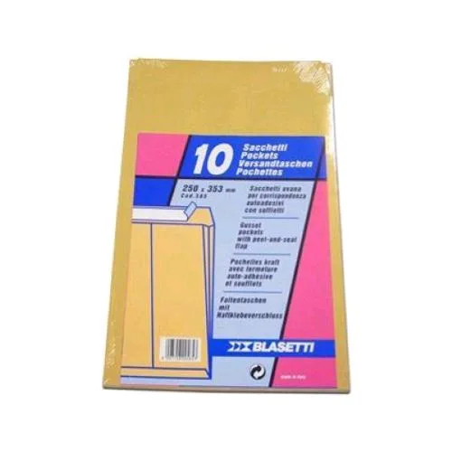Blasetti 585 Buste di Carta a Sacco con Strip e Soffietto 250X353 mm Col. Avana Conf 10 Pz.