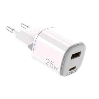 Celly Uptc Caricabatterie da Rete Gan 25 W 2 Uscite 1 x USB-A 1 x USB-C Bianco
