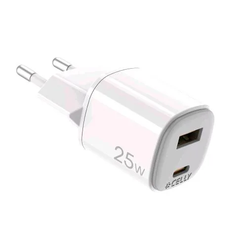 Celly Uptc Caricabatterie da Rete Gan 25 W 2 Uscite 1 x USB-A 1 x USB-C Bianco
