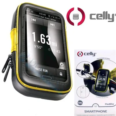 Celly Flexbikexxl Cover in Plastica per Uso Sportivo Supporto Compatibile con Manubri Tubolari Nero/Giallo