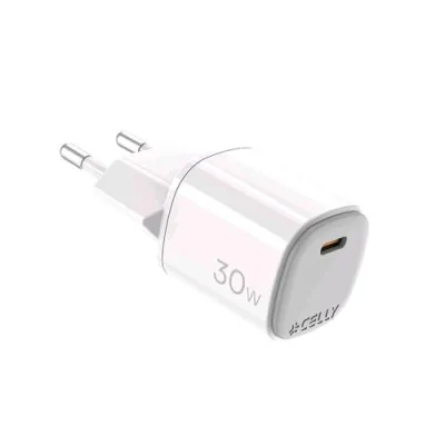 Celly Uptc Caricabatterie da Rete Gan 30 W 1 Porta USB-C Bianco