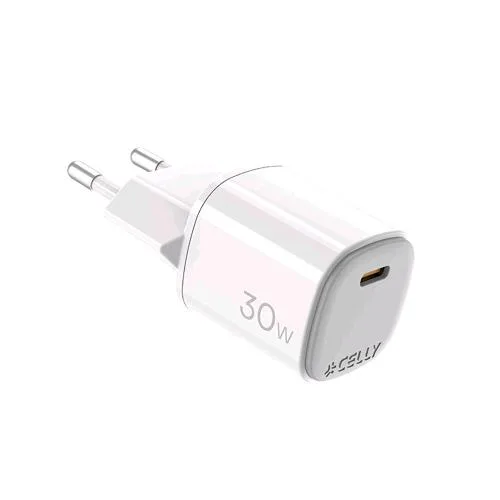 Celly Uptc Caricabatterie da Rete Gan 30 W 1 Porta USB-C Bianco