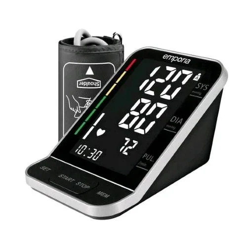 Emporia Misuratore di Pressione Sanguigna da Braccio Digitale Display XL Nero e di Facile Lettura per Circonferenze Braccio di 22-40 cm Data e Ora Spegnimento Automatico Black