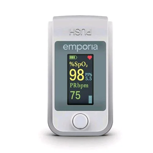 Emporia Saturimetro da Dito, Misurazione della Saturazione di Ossigeno Display OLED a Colori Visualizzabile in 4 Direzioni Precisione di Misurazione Elevata Spegnimento Automatico Grigio