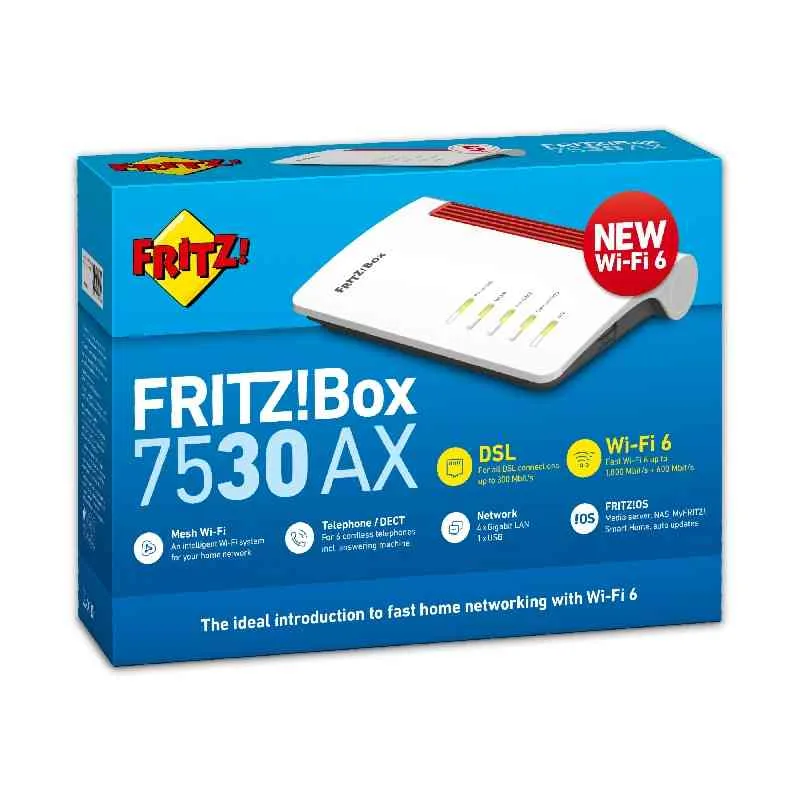 AVM Fritz Box 7530 Ax Router Wireless Wi-Fi 6ETHERNET Dual Band 5G Bianco Rosso