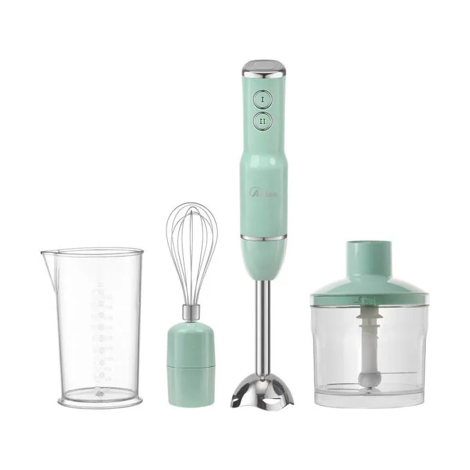 Ardes ARSET02 Retro Frullatore Ad Immersione 3 in 1 800W con Frusta e Tritatutto 2 Velocita' Bicchiere Graduato da 500 ml Verde