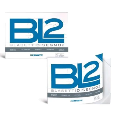 Blasetti Album Disegno BL2 Collato 4 Angoli CM 33X48 110 g Liscio Riquadrato 12 Fogli Colore Bianco Conf 5 Pz.