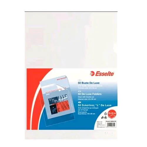 Esselte Deluxe Buste a L in PP Lucida CM 22X30 A4 Trasparente Conf 50 Pz.