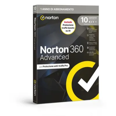 Norton 360 Advanced 2026 Antitruffa 10 Dispositivi 200GB Backup 12 Mesi Box