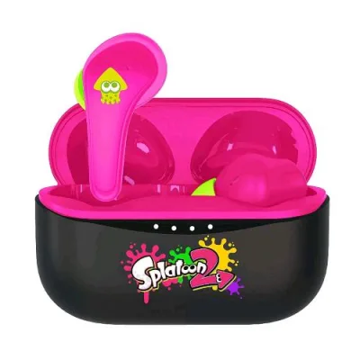 Otl ST0884 Auricolari Cuffie Wireless Bluetooth TWS Nintendo Spatoon 2 con Custodia di Ricarica Black Rosa