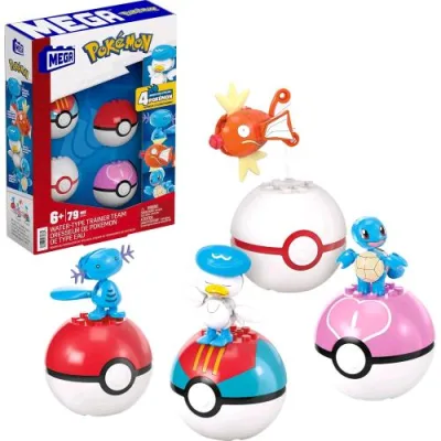 Mattel Mega Pokemon Pokeball Tipo Acqua Set da Costuire con 4 Pokemon e 4 Pokeball