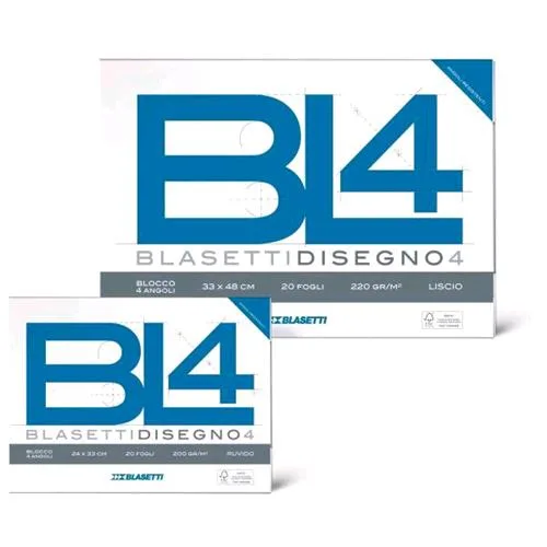 Blasetti Album Disegno BL4 4 Angoli CM 33X48 220 g Liscio 20 Fogli Colore Bianco