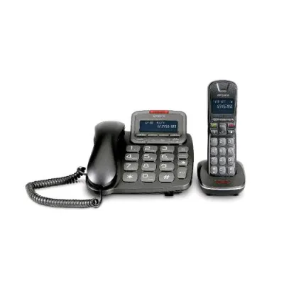 Emporia TH21ABB Set Composto da Telefono con Filo e Cordless DECT Display Illuminato Segreteria Telefonica Numeri Grandi Vivavoce Compatibile con Apparecchi Acustici Hac Nero
