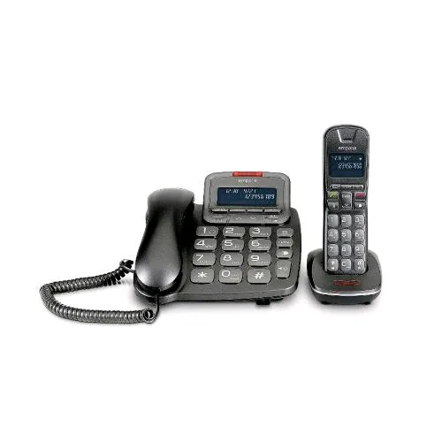 Emporia TH21ABB Set Composto da Telefono con Filo e Cordless DECT Display Illuminato Segreteria Telefonica Numeri Grandi Vivavoce Compatibile con Apparecchi Acustici Hac Nero