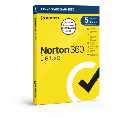 Norton 360 Deluxe 2026 Antitruffa 5 Dispositivi 50GB Backup 12 Mesi Box