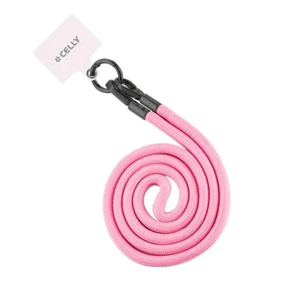 Celly Freedom Lacet Laccio da Collo per Smartphone con Ganci in Metallo Removibili Badge in Tpu Incluso Rosa
