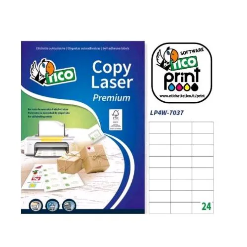 TICO Copy Laser Premium Conf 2400 Etichette Adesive 70X37 mm Bianco Opaco