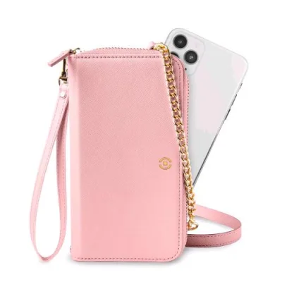 Celly Venere Custodia Pochette Universale in Similpelle Effetto Saffiano con Chiusura a Zip Rosa