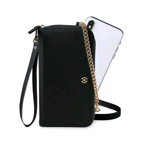 Celly Venere Pochette Elegante Custodia in Pelle con Catenella a Tracolla Oro