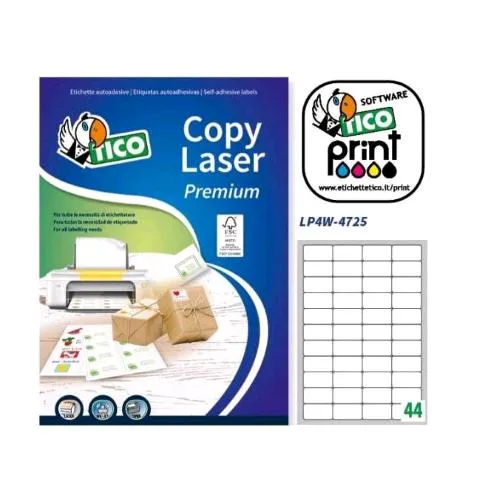 TICO Copy Laser Premium Conf 4400 Etichette Adesive 47,5X25,5 mm Bianco Opaco