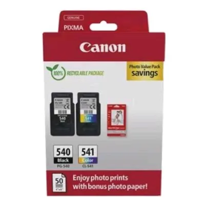 Canon PG-540/CL541 Value Pack 2 pz Nero + Colore Ciano Magenta Giallo + Fogli Carta Fotografica
