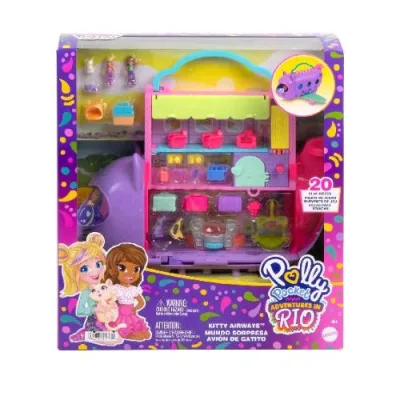 Mattel Polly Pocket Aereo Gattino Playset da Viaggio con 2 Micro Bambole Palco Rotante e Accessori