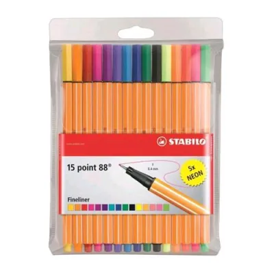Stabilo Fineliner Point 88 Penna Punta in Fibra 0.4 mm Colori Assortiti Conf. 15 Pz.