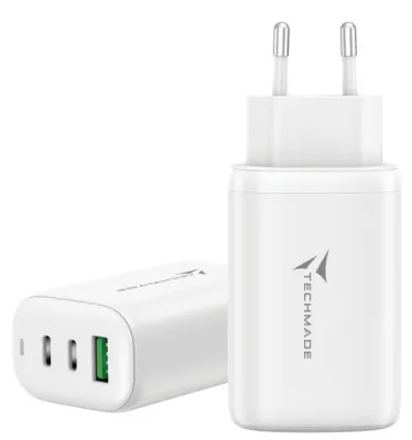 CARICA BATTERIA RAPIDO GAN 3P (2USB -C+1 USB-A) 65WATT BIANCO