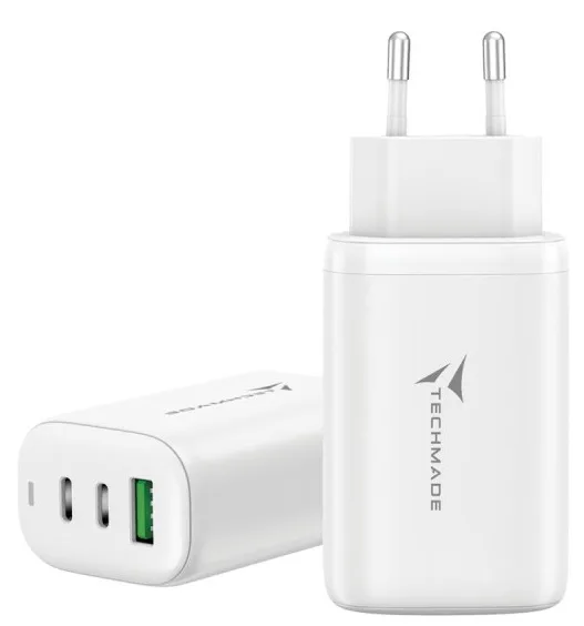 CARICA BATTERIA RAPIDO GAN 3P (2USB -C+1 USB-A) 65WATT BIANCO