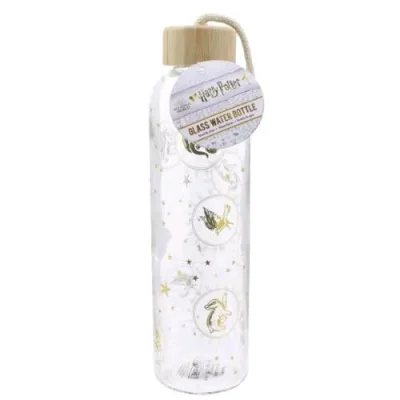Paladone Harry Potter Glass Water Bottle Constellations Bottiglia Acqua in Vetro Trasparente Tappo in Legno e Cinturino da Polso