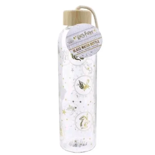 Paladone Harry Potter Glass Water Bottle Constellations Bottiglia Acqua in Vetro Trasparente Tappo in Legno e Cinturino da Polso