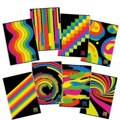 Blasetti Black Fluo Quaderno Punto Metallico 80 g 210X297 mm A4 20 Fogli a Quadretti 4M Fantasie Assortite Conf 10 Pz.