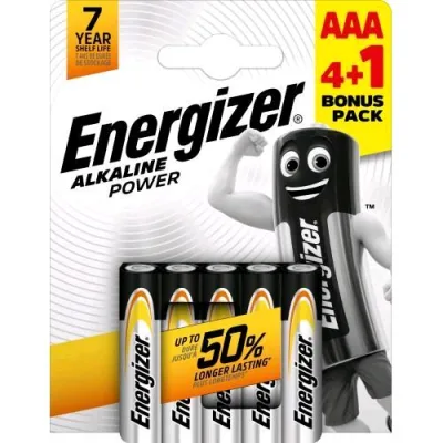 Energizer Alkaline Power Batterie Mini Stilo AAA Bonus Pack 4 +1 Omaggio Conf 5 Pz.
