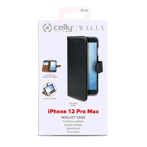 Celly Wally Case Apple iPHONE 12 Pro Max Custodia Agenda Chiusura Orizzontale con Flap Magnetico e Taschine Interne Portadocumenti Nero