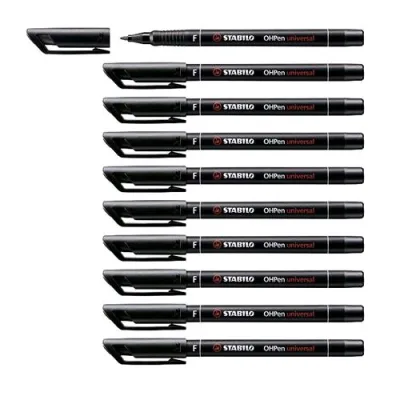 Stabilo Ohpen Fine Penna Ricaricabile Punta in Fibra 0.7 mm Colore Nero Conf. 10 Pz.