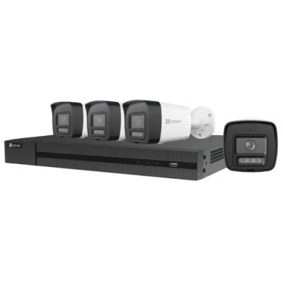 Ezviz Kit Videosorvegliana NVR X5K 8 Canali POE HDD 2 TB Incluso + 4 Telecamere H3K 4K POE Rilevamento di Uomo/Veicolo Visione Notturna a Colori Audio Bidirezionale IP67