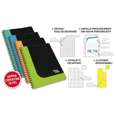 Blasetti Business Class Blocco Spiralato Quaderno A4 80 g Quadretti 5M 100 Fogli Conf 4 Pz.