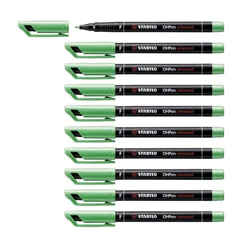 Stabilo Ohpen Fine Penna Ricaricabile Punta in Fibra 0.7 mm Colore Verde Conf. 10 Pz.