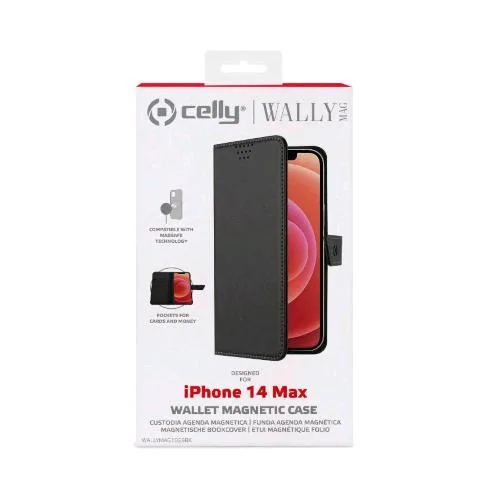 Celly Wallymag iPhone 14 Plus Custodia a Portafoglio Ecopelle Black