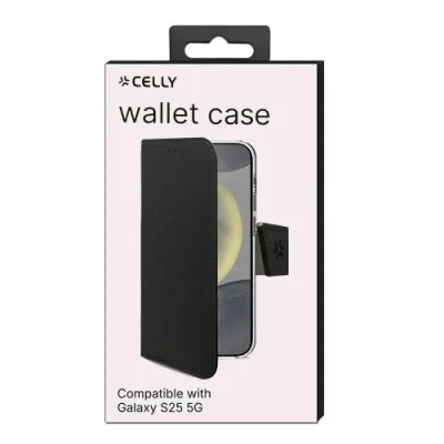Celly Galaxy S25 5G Wally Case Custodia a Libro in Similpelle con Funzione Stand Nero
