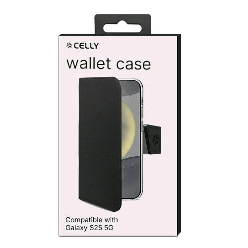 Celly Galaxy S25 5G Wally Case Custodia a Libro in Similpelle con Funzione Stand Nero