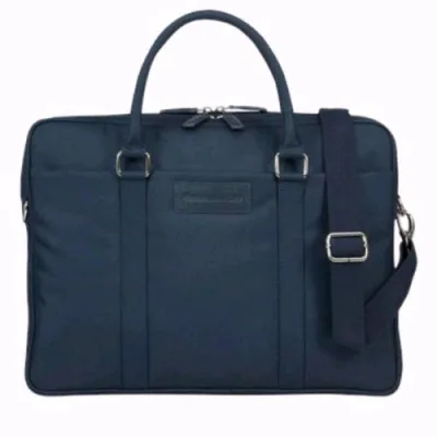 DBRAMANTE 1928 Ginza Borsa per Notebook da 16" in Nylon Tessuto con Tracolla 8 Scomparti Blu