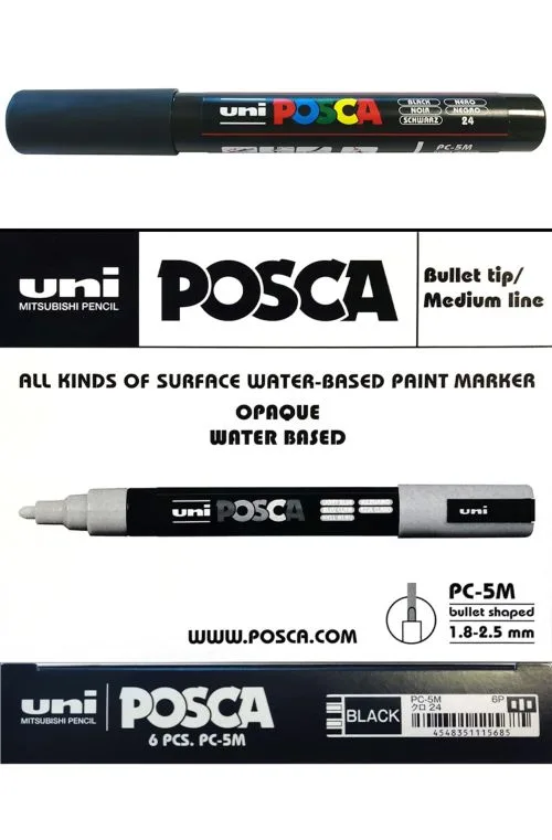 Osama Posca Medio Marcatore a Tempera Punta Tonda 1.8/2.5 mm Nero Conf 6 Pz.