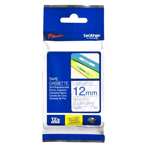 Brother TZE133 Nastro per Etichettatrice Laminato Blu su Trasparente Dimensioni 12mm x 8m