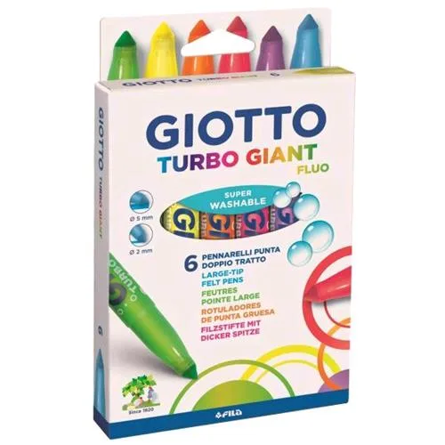 Giotto Turbo Giant Fluo Pennarelli Lavabili Atossici Punta Maxi Colori Assortiti Conf. 6 Pz.